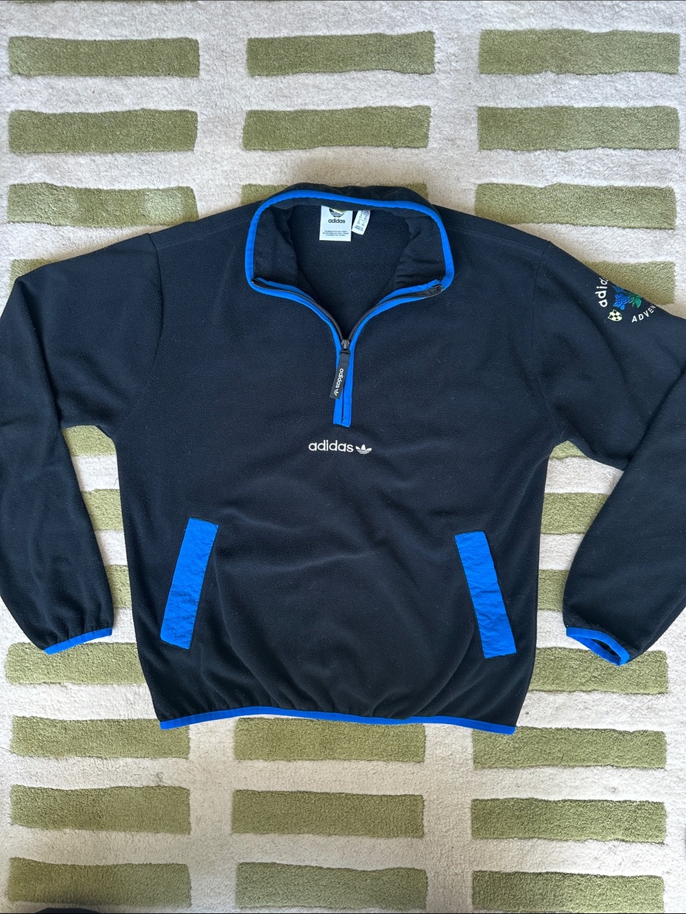 adidas Men's Black Quarter-Zip Sweater with Blue Trim